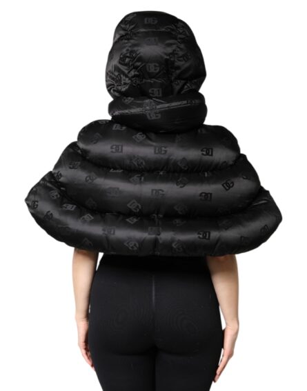 Black Padded Puffer Hooded Full Zip Cropped Jacket - Image 4