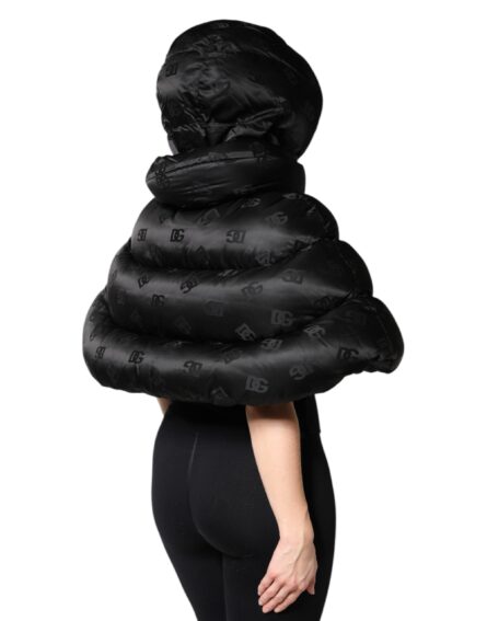 Black Padded Puffer Hooded Full Zip Cropped Jacket - Image 5
