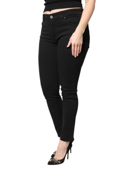 Black Cotton Mid Waisted Skinny Denim Jeans - Image 3