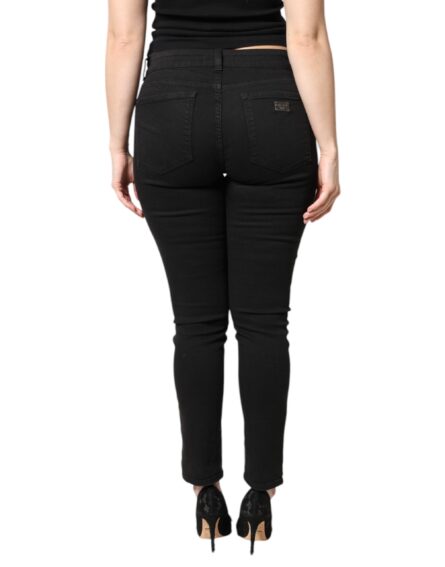 Black Cotton Mid Waisted Skinny Denim Jeans - Image 4