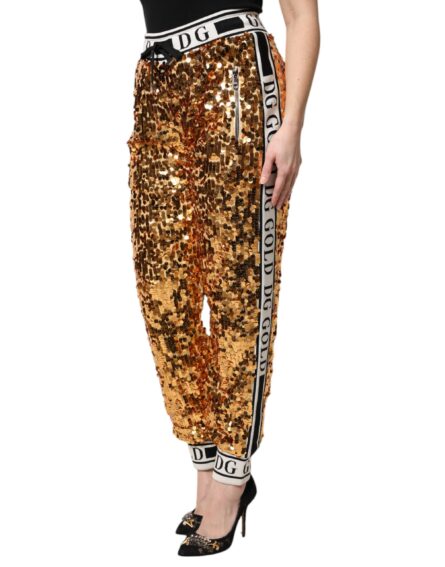 Metallic Gold DG Logo Sequined Jogger Pants - Image 3