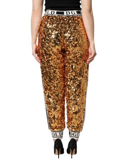 Metallic Gold DG Logo Sequined Jogger Pants - Image 4