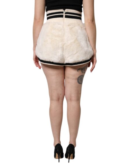 White Faux Fur High Waisted Hot Pants Short - Image 4