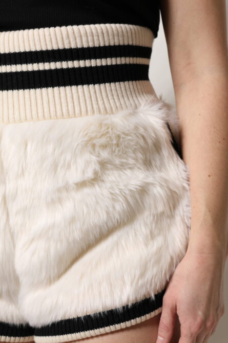 White Faux Fur High Waisted Hot Pants Short - Image 5