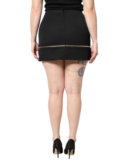 Black Virgin Wool High Waisted Mini Skirt - Image 4