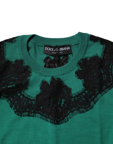 Green Wool Lace Detail Sleeveless Tank Top - Image 5