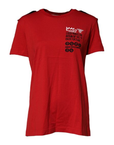 Red Cotton Round Neck Short Sleeves T-shirt - Image 7