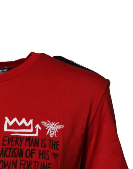 Red Cotton Round Neck Short Sleeves T-shirt - Image 8