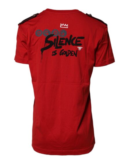 Red Cotton Round Neck Short Sleeves T-shirt - Image 4