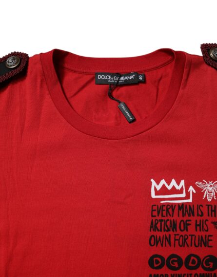 Red Cotton Round Neck Short Sleeves T-shirt - Image 5