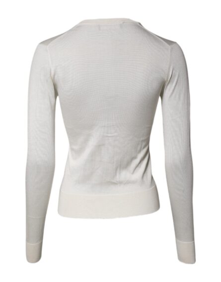 Cream Floral Silk Embellished Cardigan Sweater - Image 4