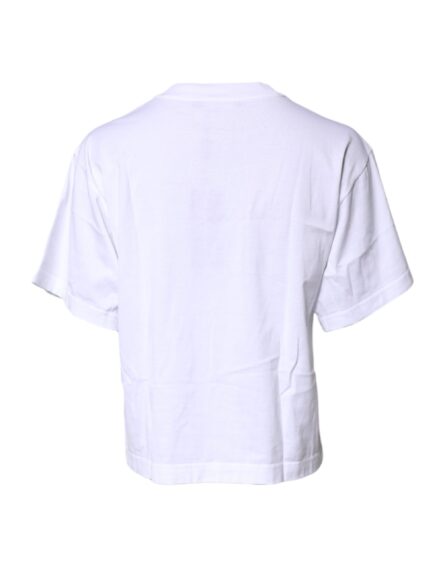 White Printed Round Neck Top Cotton T-shirt - Image 8
