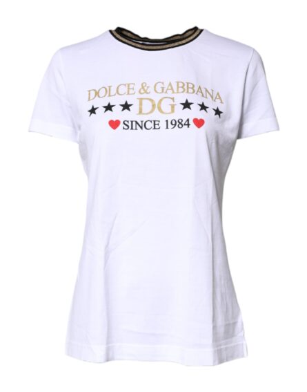 White Printed Round Neck Top Cotton T-shirt - Image 6