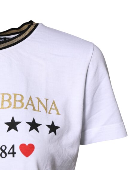 White Printed Round Neck Top Cotton T-shirt - Image 3