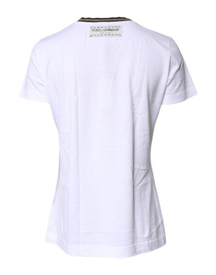 White Printed Round Neck Top Cotton T-shirt - Image 8