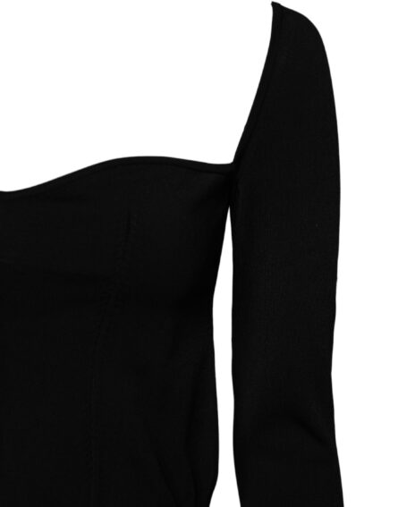 Black Square Neckline Long Sleeves Sweater - Image 8