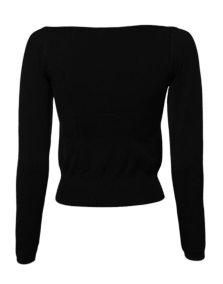 Black Square Neckline Long Sleeves Sweater - Image 9