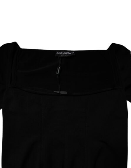 Black Square Neckline Long Sleeves Sweater - Image 10