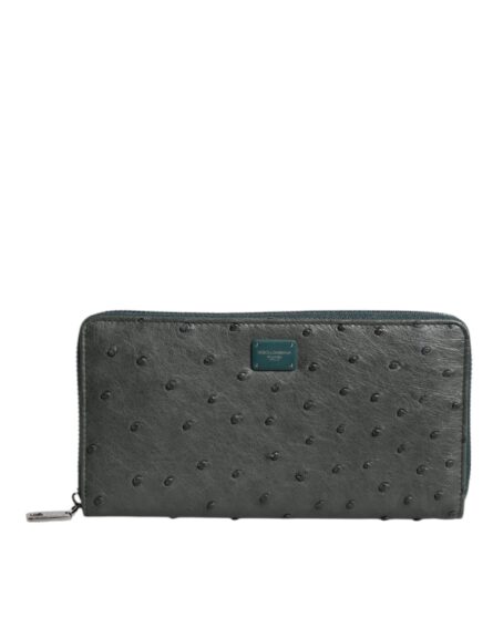 Green Ostrich Logo Plaque Zip Around Continental Wallet - Image 2