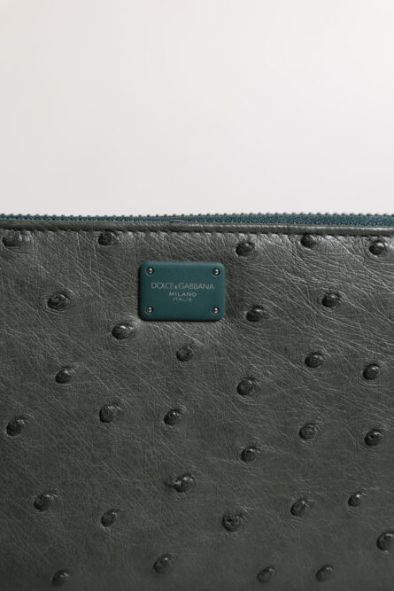 Green Ostrich Logo Plaque Zip Around Continental Wallet - Image 9