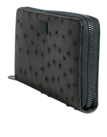 Green Ostrich Logo Plaque Zip Around Continental Wallet - Image 10