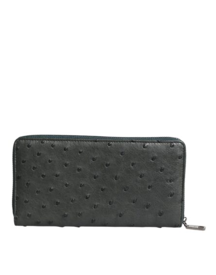 Green Ostrich Logo Plaque Zip Around Continental Wallet - Image 11