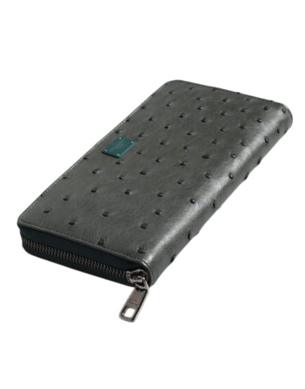 Green Ostrich Logo Plaque Zip Around Continental Wallet - Image 6