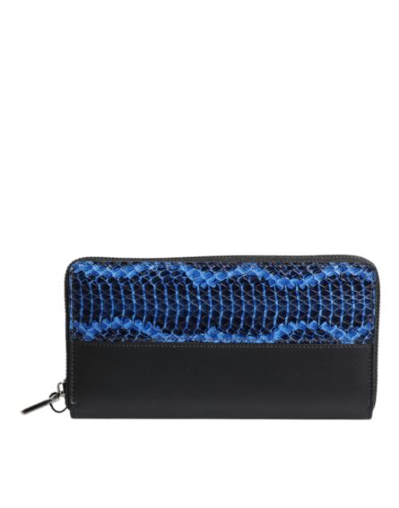Black Blue Exotic Leather Embossed Continental Wallet - Image 11