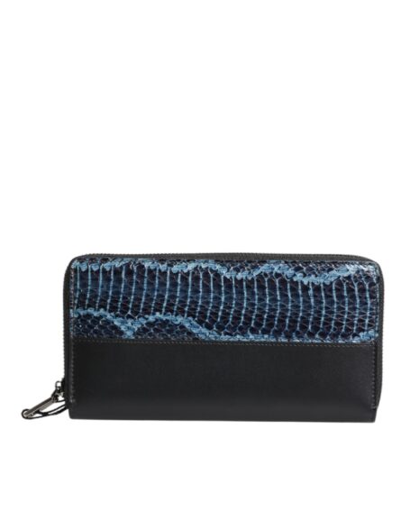 Black Blue Exotic Leather Embossed Continental Wallet - Image 4