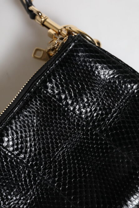 Black Exotic Leather Shoulder Sling Clutch Bag - Image 14