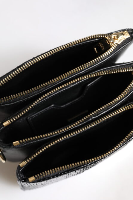 Black Exotic Leather Shoulder Sling Clutch Bag - Image 15
