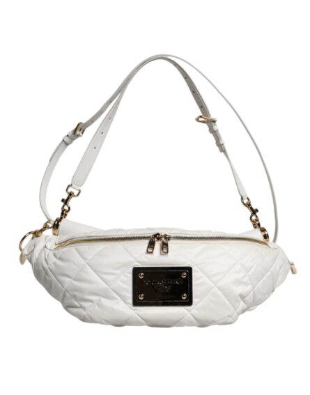 White Quilted Logo Plaque Belt Waist Fanny Pack Bag - Image 9