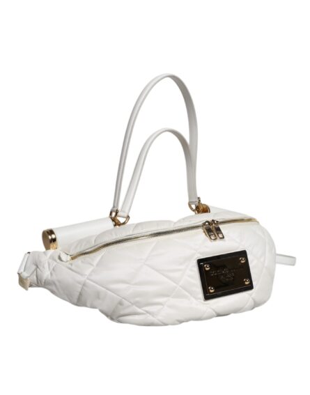 White Quilted Logo Plaque Belt Waist Fanny Pack Bag - Image 11