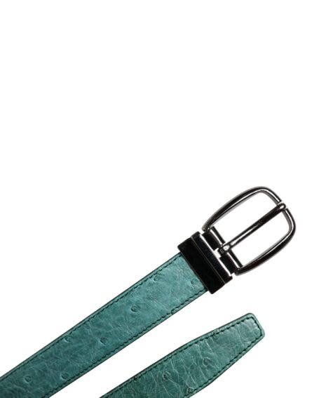 Green Ostrich Leather Silver Metal Buckle Belt - Image 6