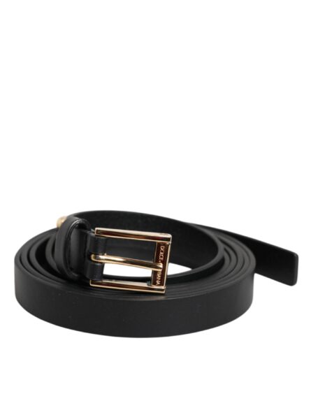 Black Calf Leather Gold Metal Buckle Belt - Image 7