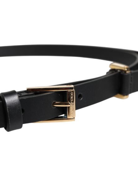 Black Calf Leather Gold Metal Buckle Belt - Image 10