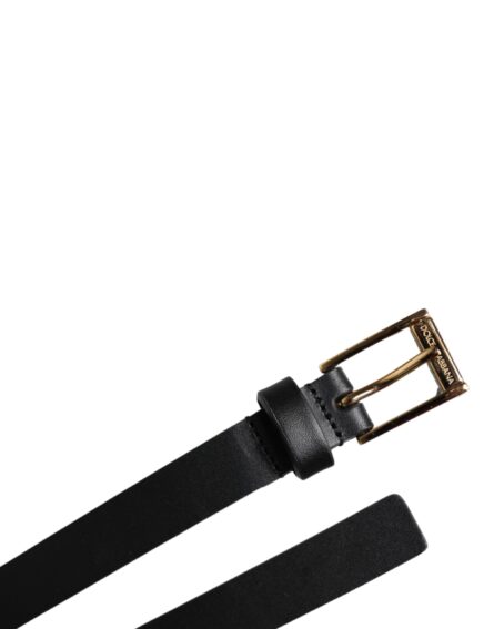 Black Calf Leather Gold Metal Buckle Belt - Image 6