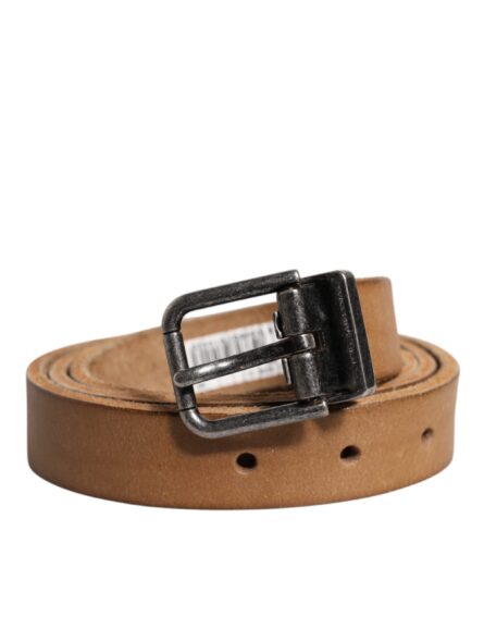 Brown Leather Silver Tone Metal Buckle Belt - Image 10