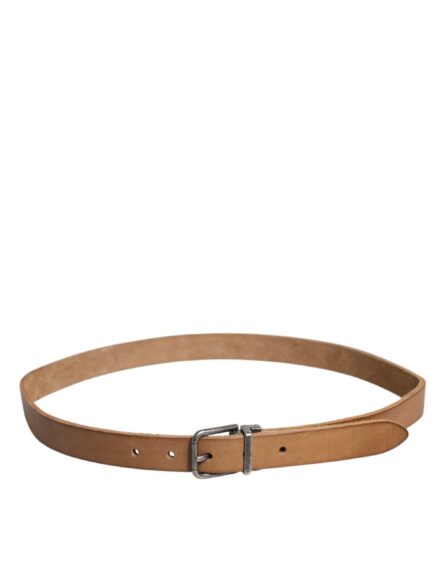 Brown Leather Silver Tone Metal Buckle Belt - Image 3