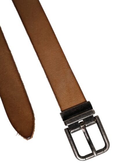 Brown Leather Silver Tone Metal Buckle Belt - Image 5