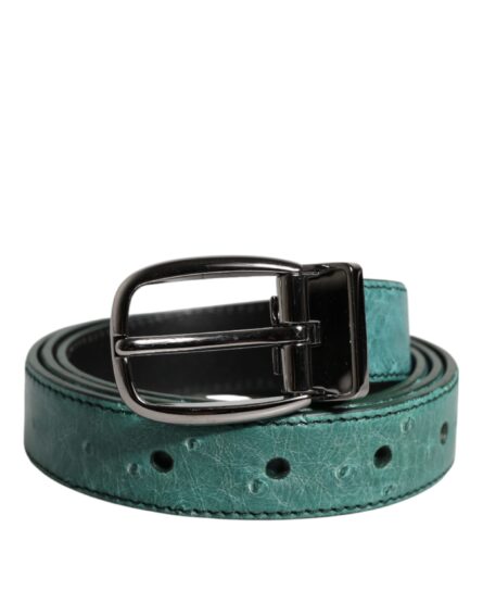 Green Leather Silver Tone Metal Buckle Belt - Image 7