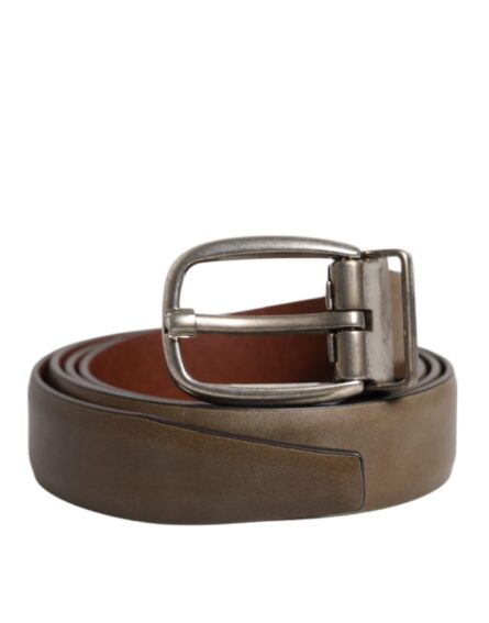 Brown Leather Classic Metal Logo Buckle Belt - Image 12