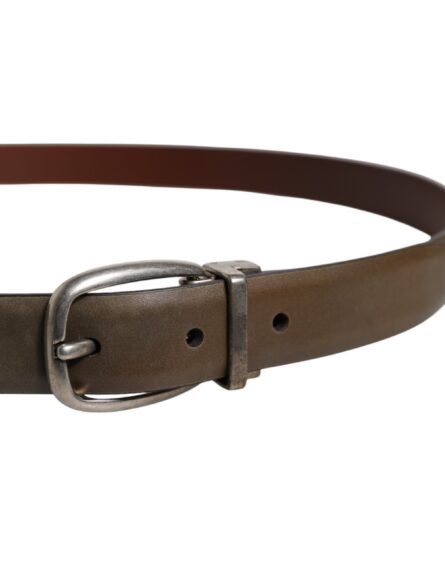 Brown Leather Classic Metal Logo Buckle Belt - Image 4