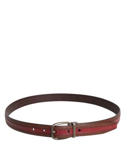 Burgundy Leather Metal Logo Buckle Belt - Image 9