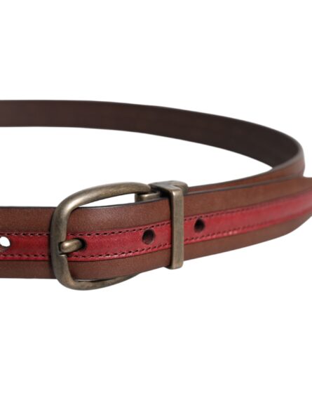 Burgundy Leather Metal Logo Buckle Belt - Image 4