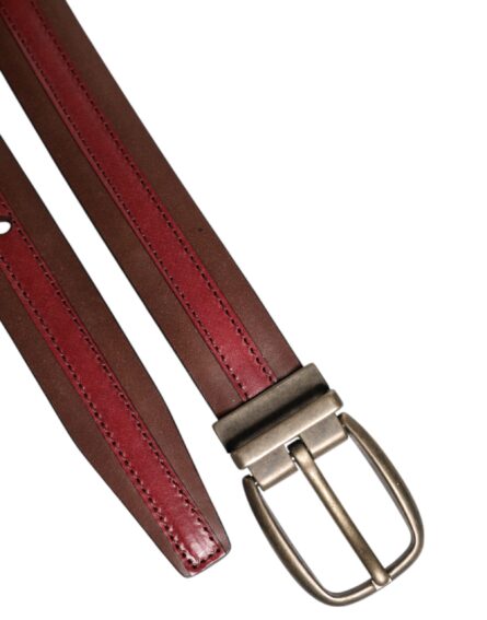 Burgundy Leather Metal Logo Buckle Belt - Image 12