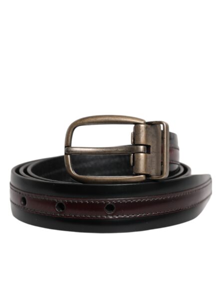 Black Burgundy Calfskin Metal Logo Buckle Belt - Image 7