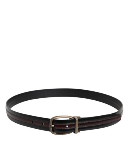 Black Burgundy Calfskin Metal Logo Buckle Belt - Image 9