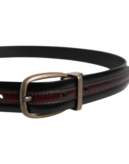 Black Burgundy Calfskin Metal Logo Buckle Belt - Image 10