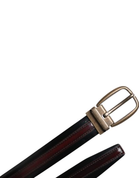 Black Burgundy Calfskin Metal Logo Buckle Belt - Image 12